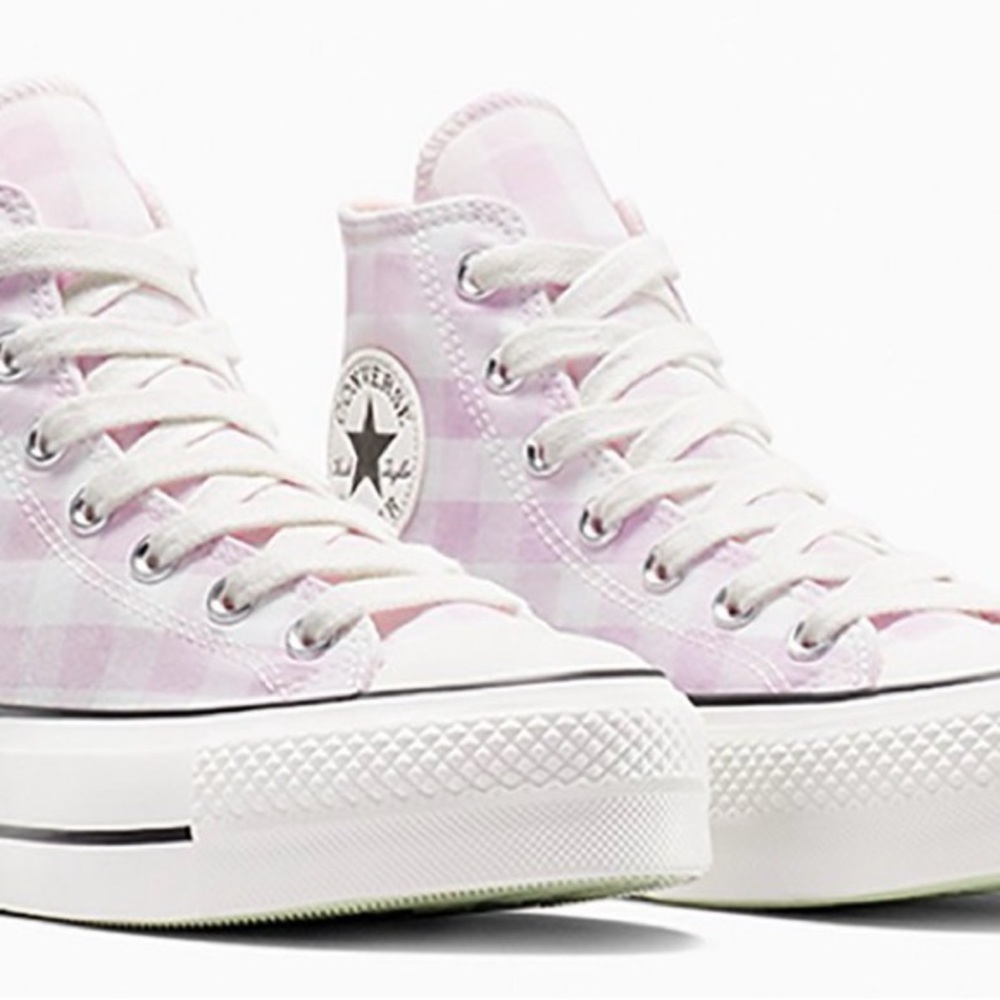 Converse Women's Pink Gingham High-Top Sneakers - Picture 2 of 6